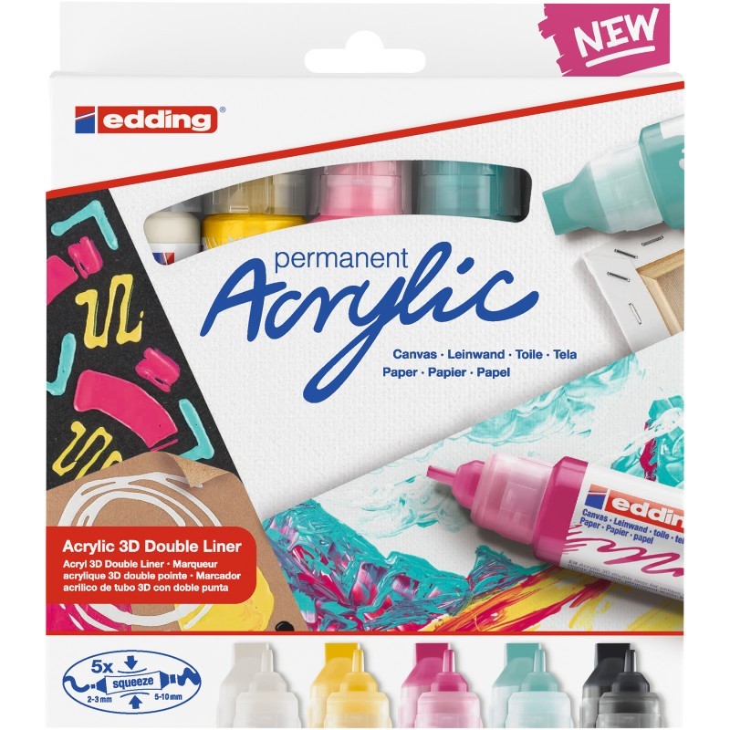 edding 5400 Series Acrylic 3D Paint Marker, Double Ended, Basic Colors, Set of 5