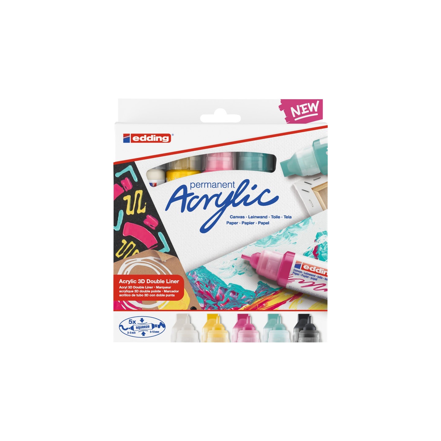 edding 5400 Series Acrylic 3D Paint Marker, Double Ended, Basic Colors, Set of 5