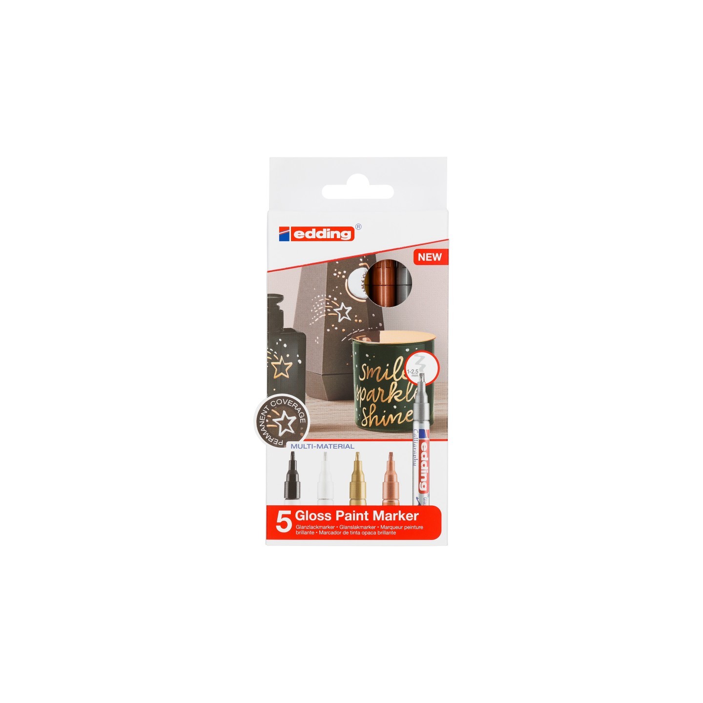 edding 753 Series Gloss Paint Marker Calligraphy, Metallic Colors, Set of 5