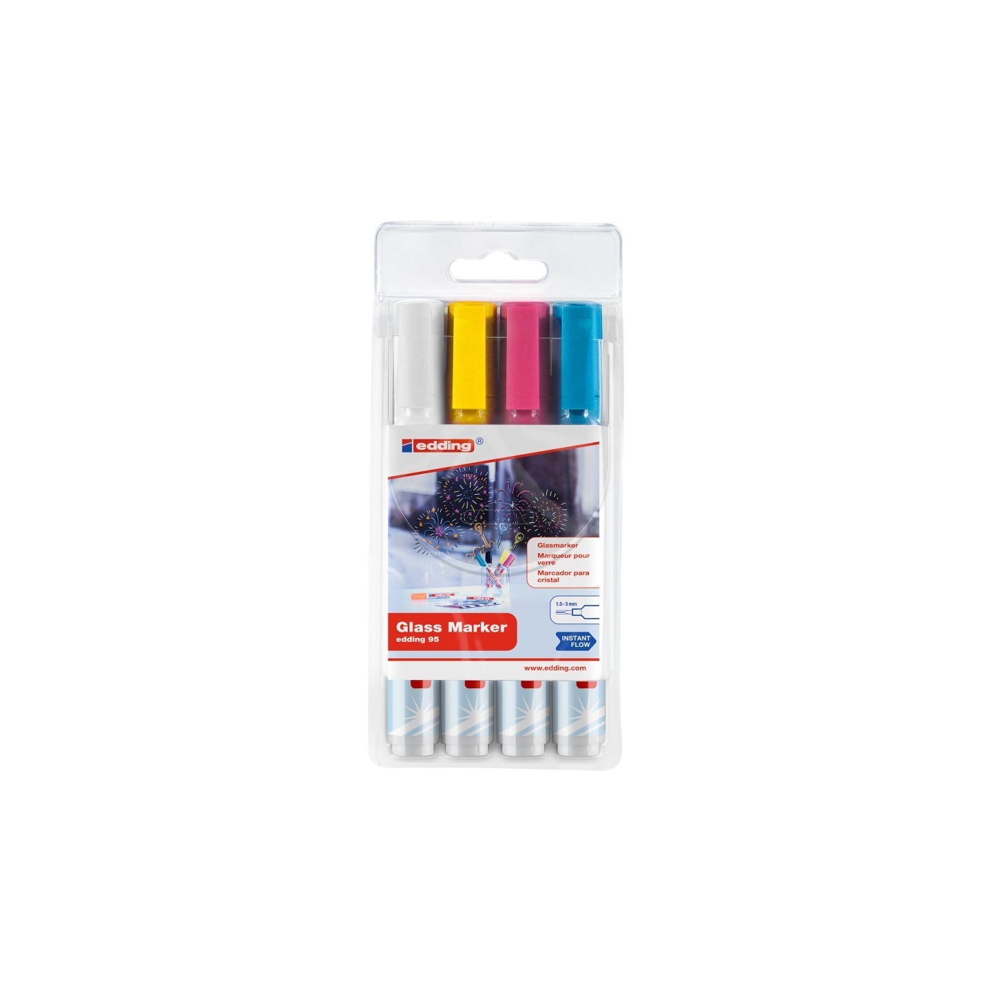edding 95 Series Glass Marker, Light Colors, Set of 4