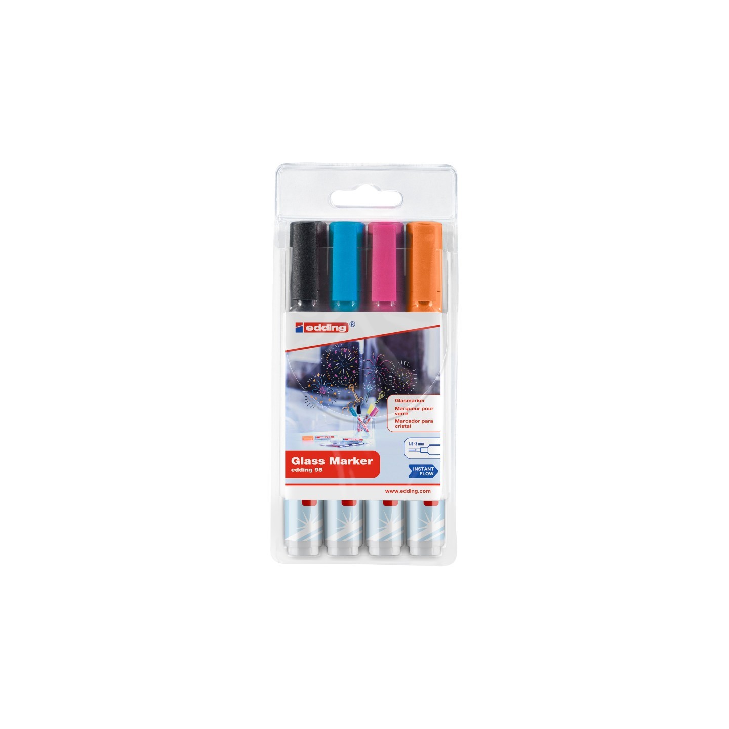edding 95 Series Glass Marker, Assorted Colors, Set of 4