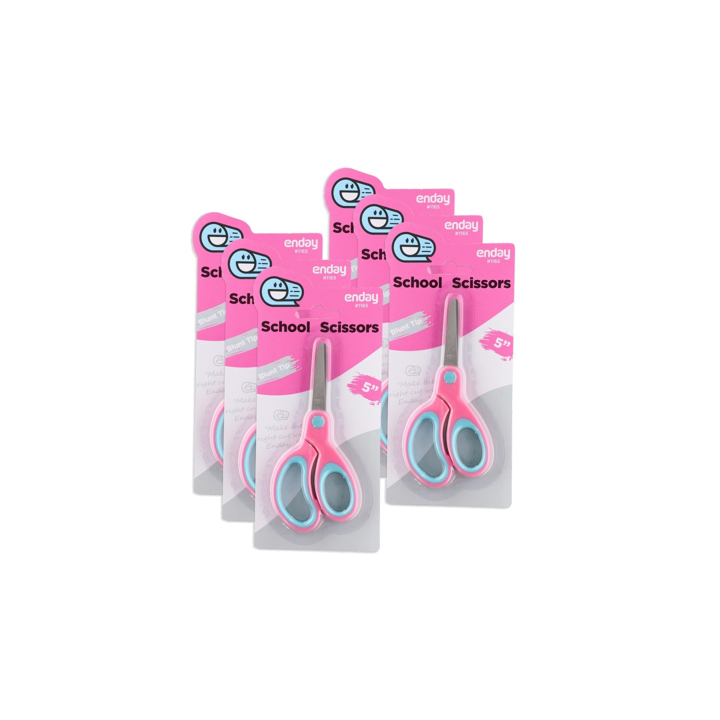 enday Soft Grip School Scissors, 5", Round Tip, Pink, Pack of 6