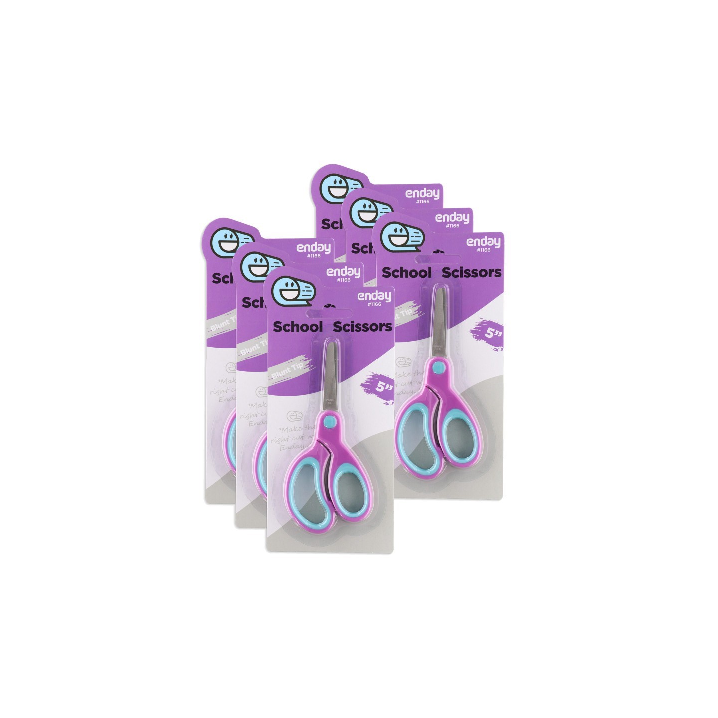 enday Soft Grip School Scissors, 5", Round Tip, Purple, Pack of 6