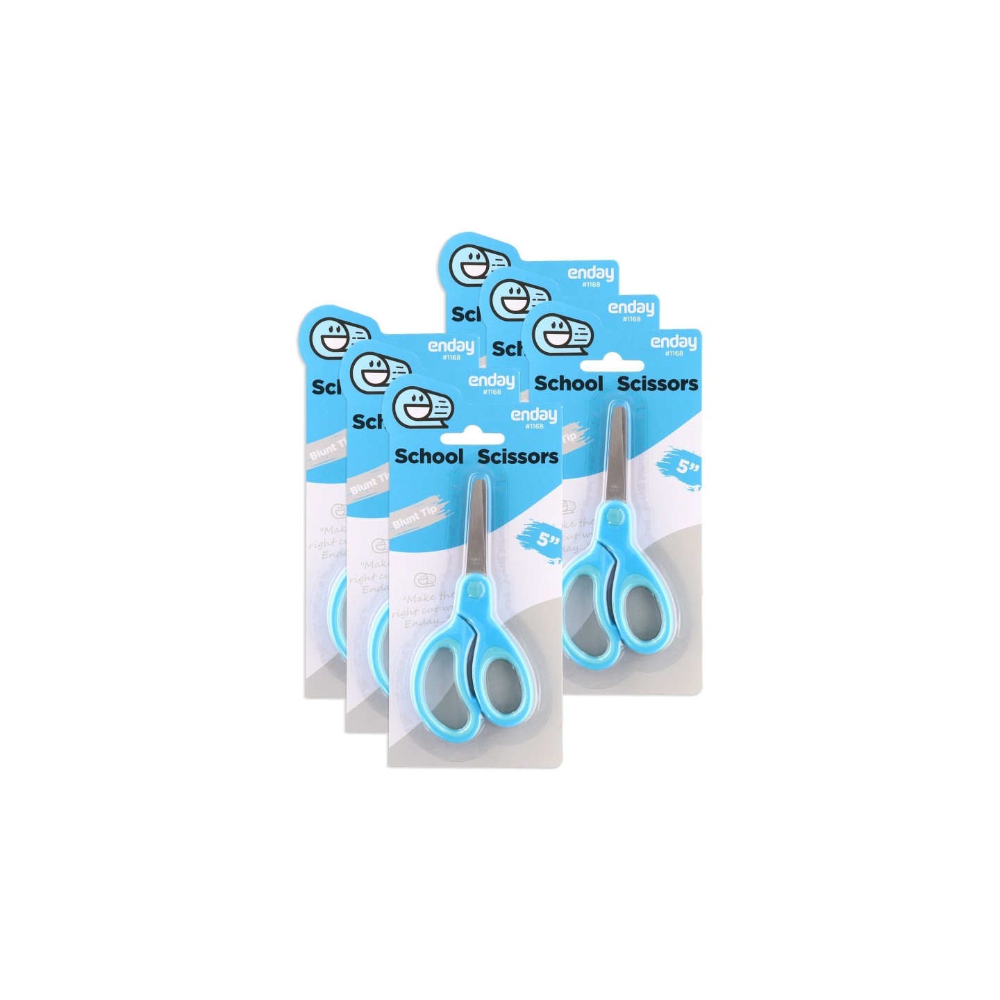 enday Soft Grip School Scissors, 5", Round Tip, Blue, Pack of 6