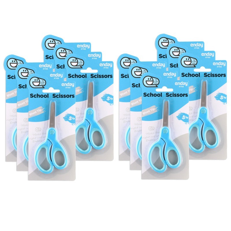 enday Soft Grip School Scissors, 5", Round Tip, Blue, 6 Per Pack, 2 Packs