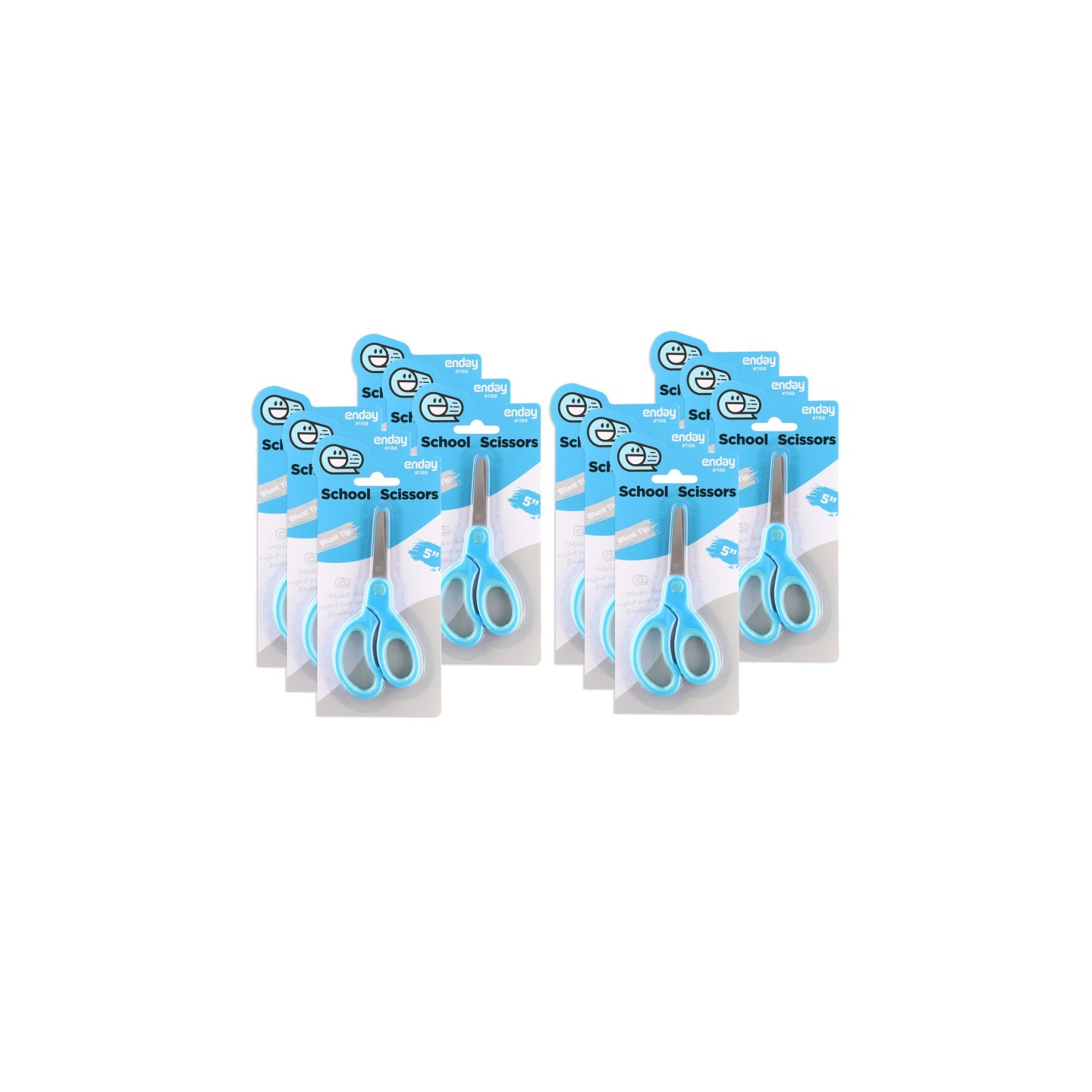 enday Soft Grip School Scissors, 5", Round Tip, Blue, 6 Per Pack, 2 Packs