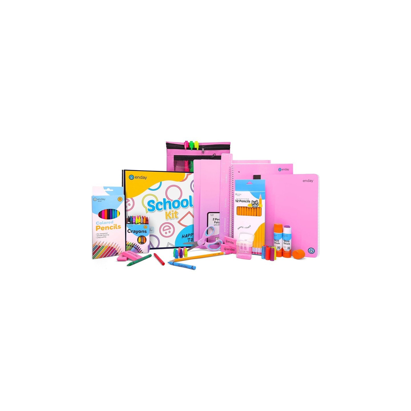 enday School Supply Kit, Pink, 71-Piece Set