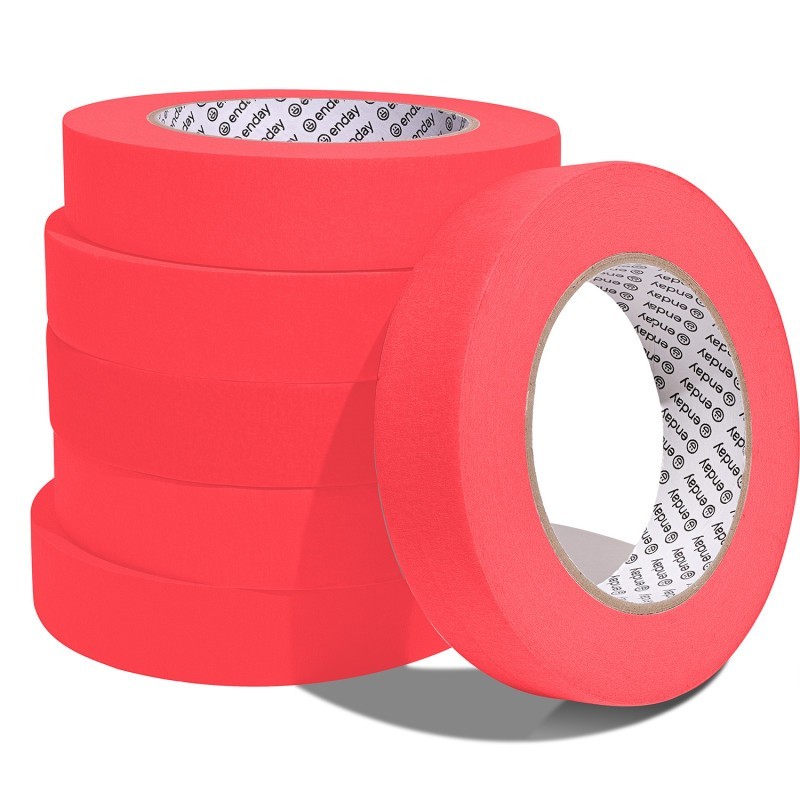 enday Masking Tape, 1" x 60 Yards, Red, Pack of 6