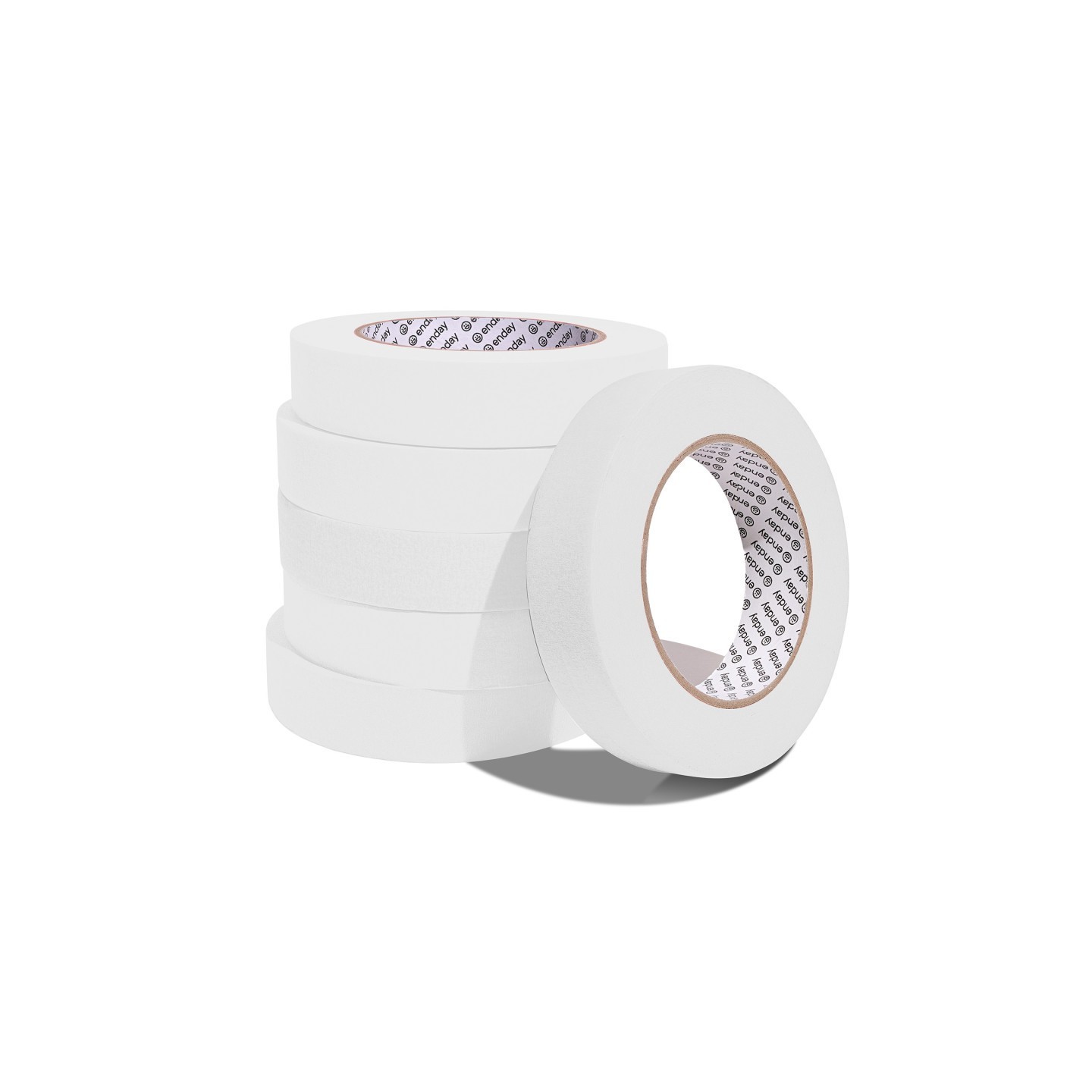 enday Masking Tape, 1" x 60 Yards, White, Pack of 6