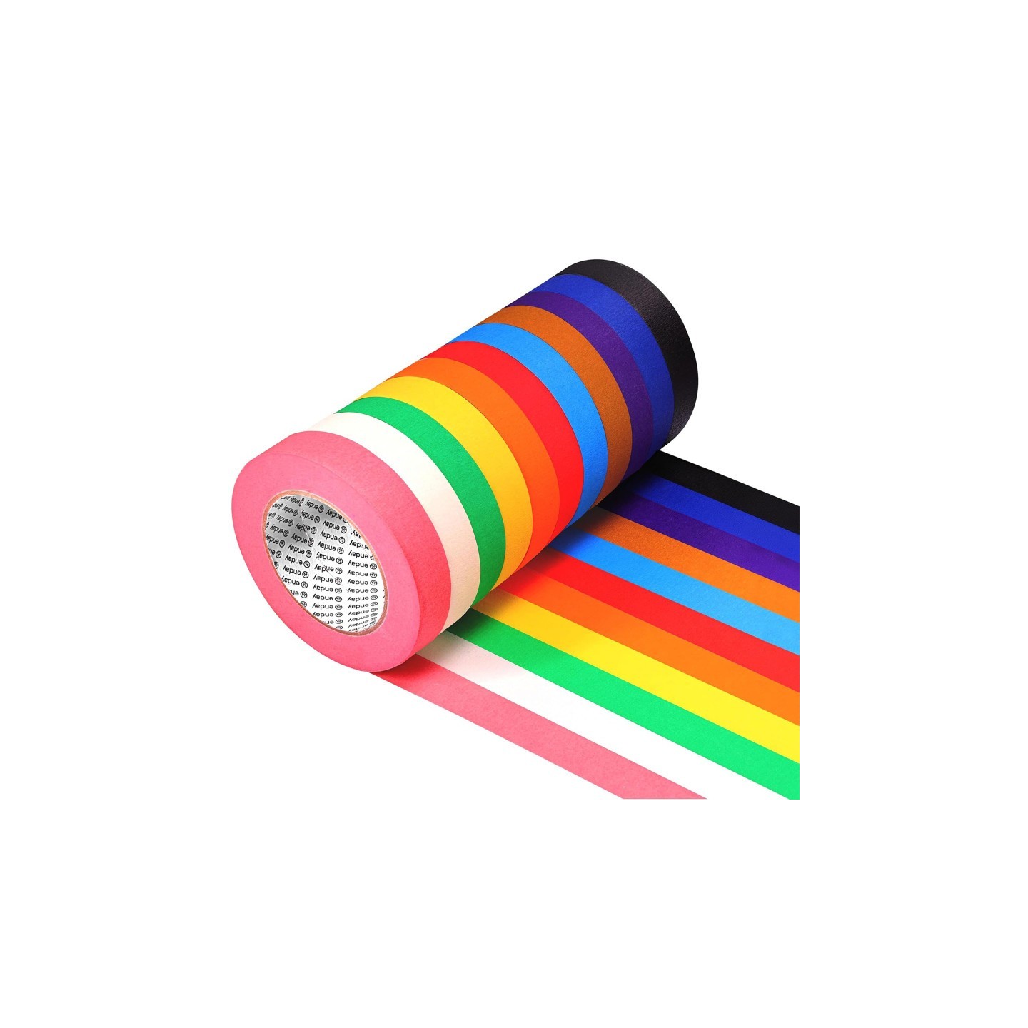 enday Colored Masking Tape, 1" x 60 Yards, Assorted Colors, 11-Pack