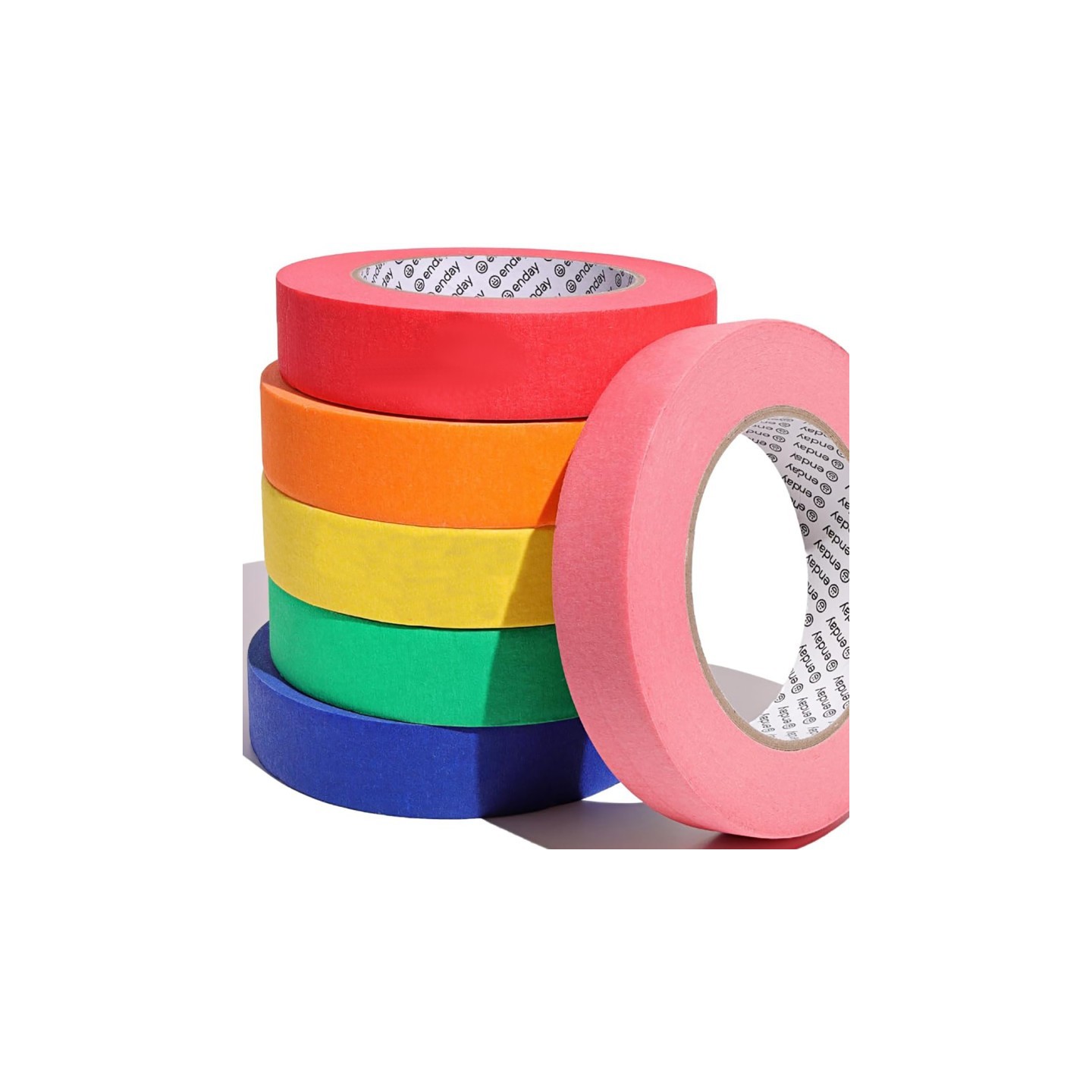 enday Colored Masking Tape, 1" x 60 Yards, Assorted Colors, 6-Pack