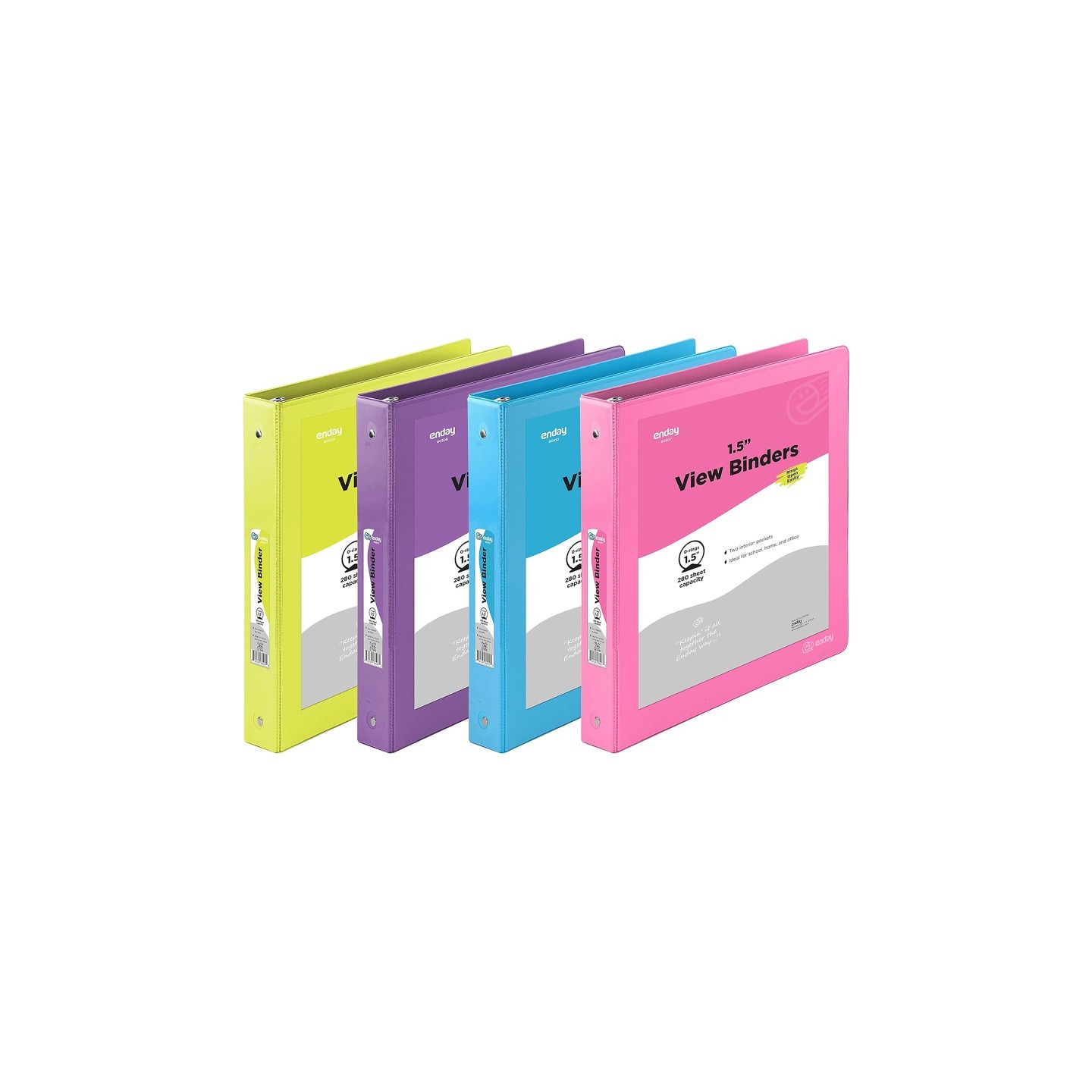 enday 3-Ring View Binder, O-Ring, Assorted Colors, 1-1/2 Inch, Pack of 4