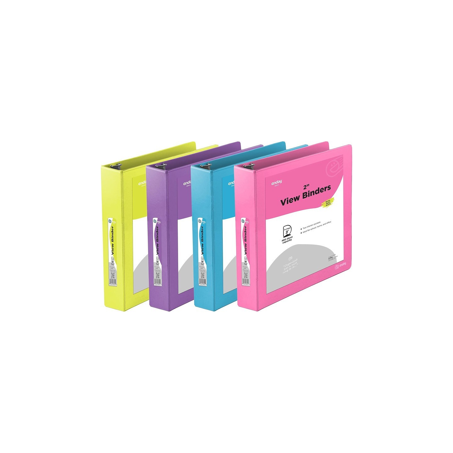 enday 3-Ring View Binder, Slant D-Ring, Assorted Colors, 2 Inch, Pack of 4