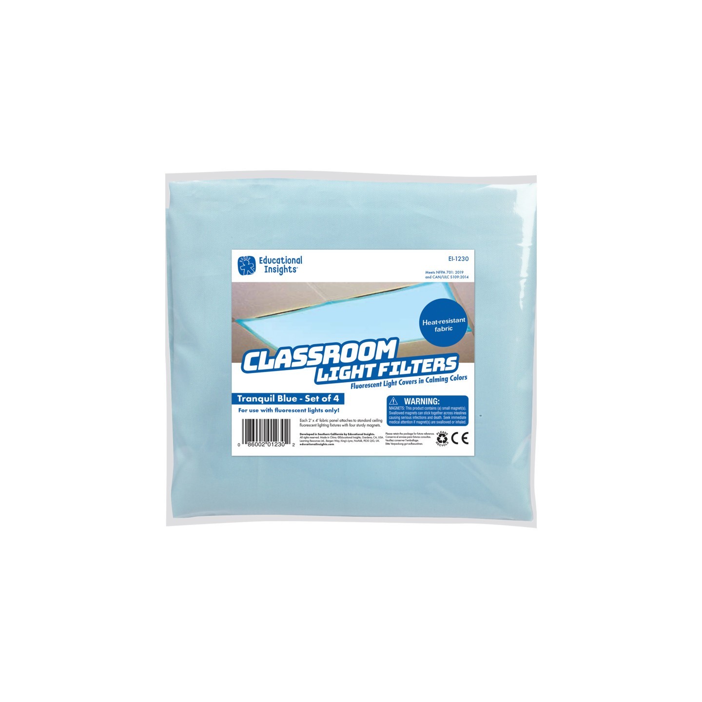 Educational Insights Classroom Light Filters, Tranquil Blue, Set of 4