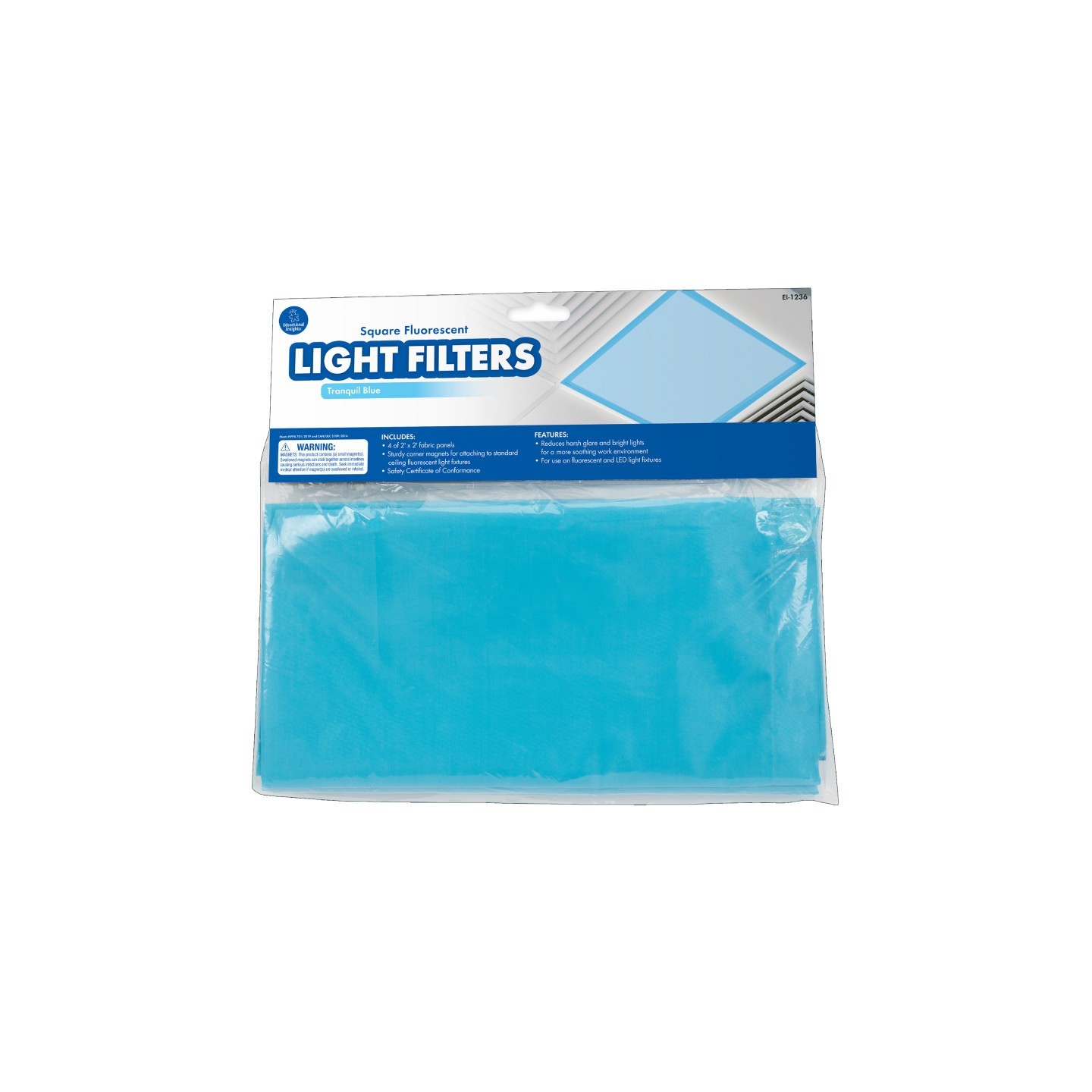 Educational Insights Classroom Light Filters, 2' x 2', Tranquil Blue, Set of 4
