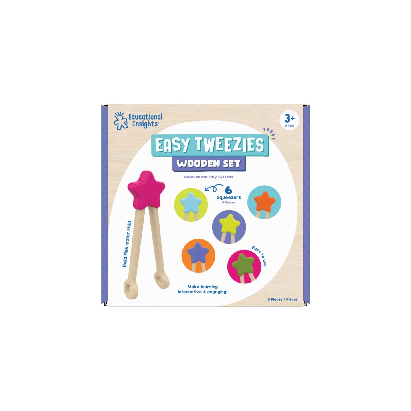 Educational Insights Wooden Tweezers, Pack of 6