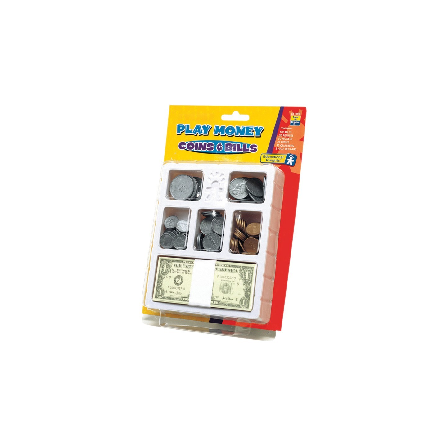 Educational Insights Play Money, Coins & Bills Tray