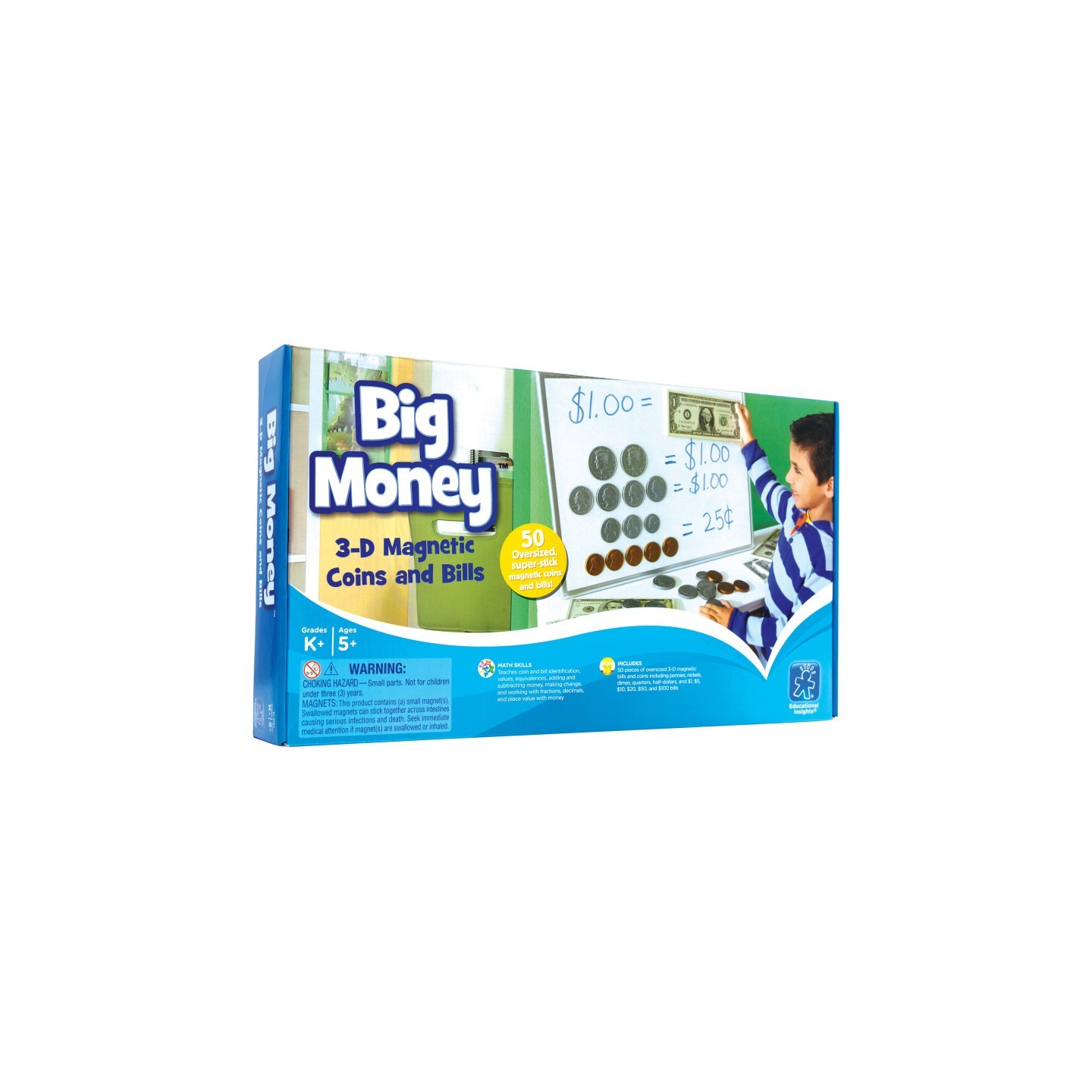 Educational Insights Big Money™ Magnetic Coins & Bills, Pack of 50