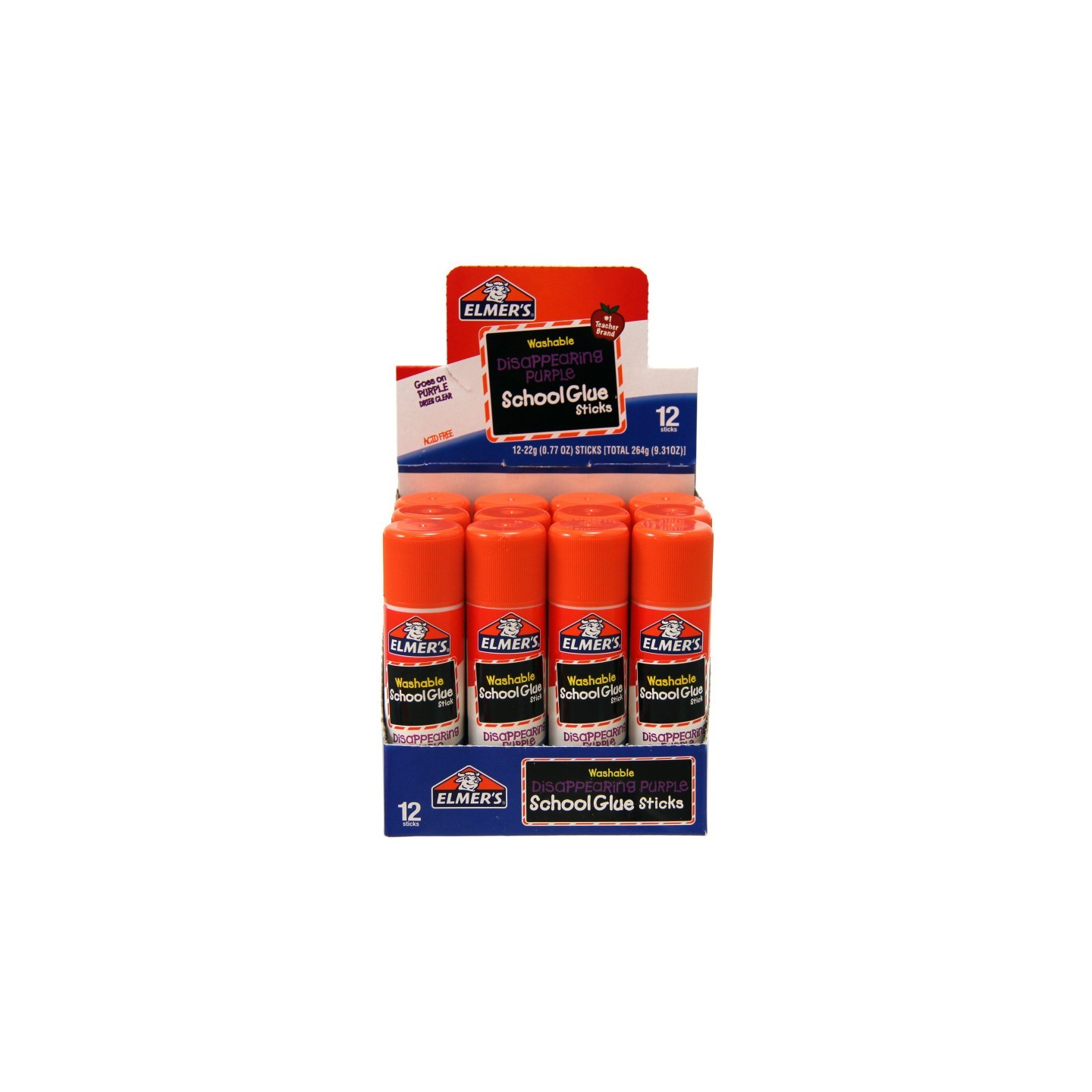 Elmer's® Washable School Glue Stick, Disappearing Purple, 0.77 oz, Pack of 12
