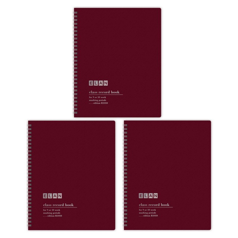 ELAN Publishing Class Record Book, Grades for 9-10 Weeks, 50 Student Names, Pack of 3