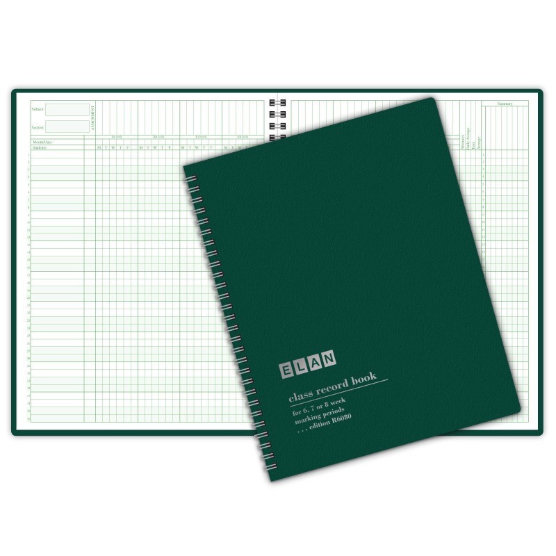 ELAN Publishing Class Record Book, Grades for 6-8 Weeks, 36 Student Names, Large blocks