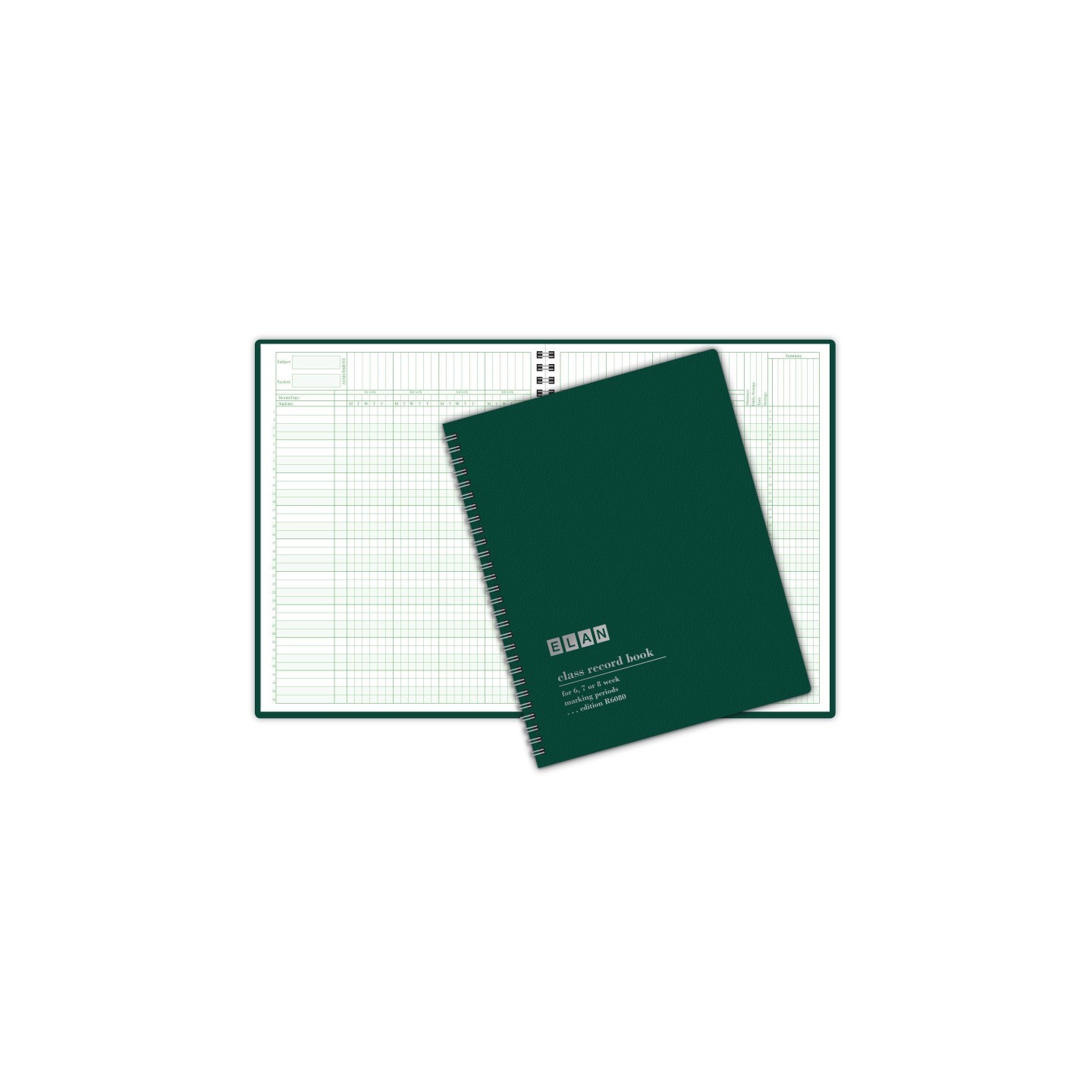ELAN Publishing Class Record Book, Grades for 6-8 Weeks, 36 Student Names, Large blocks