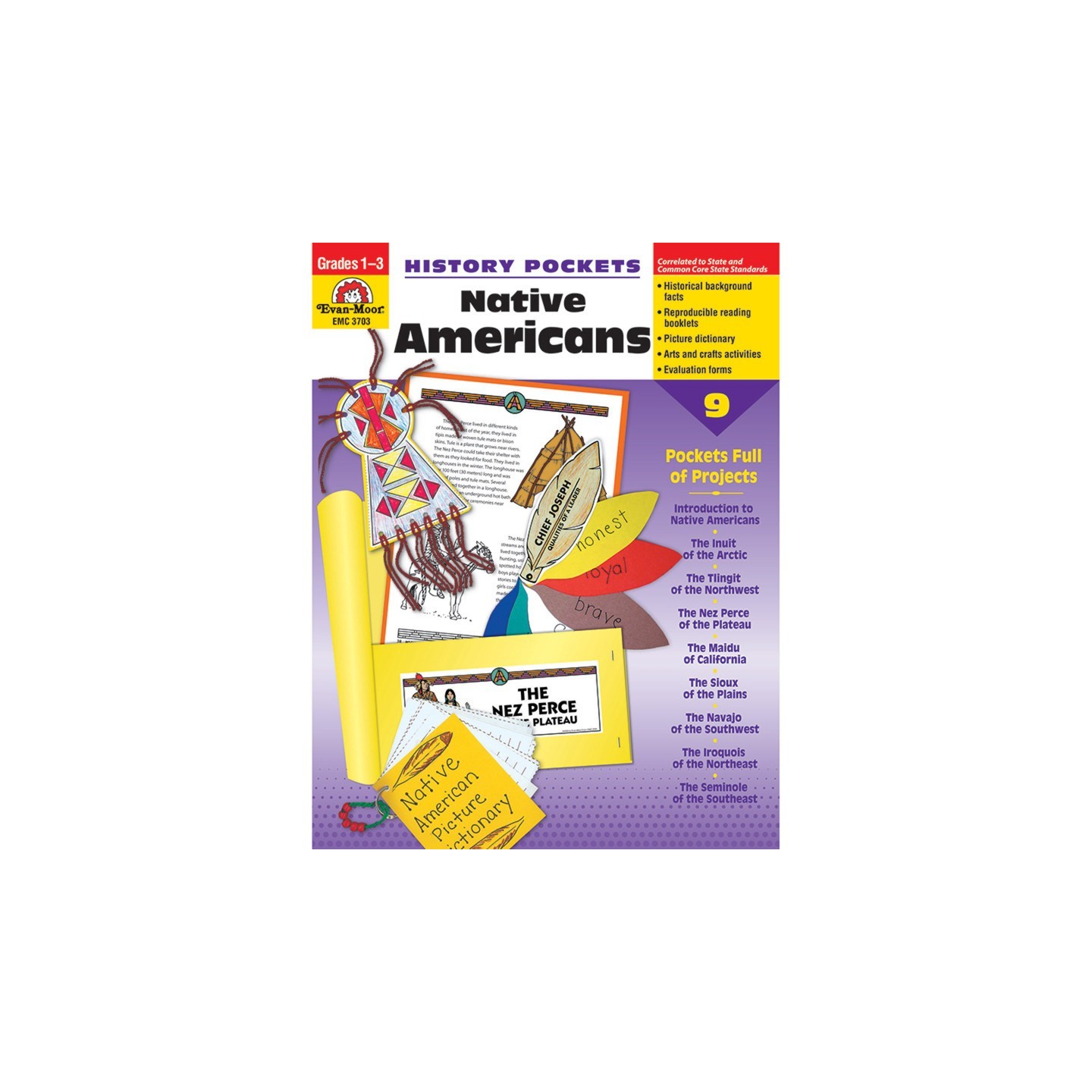 Evan-Moor Educational Publishers History Pockets, Native Americans, Teacher Reproducibles, Grades 1-3