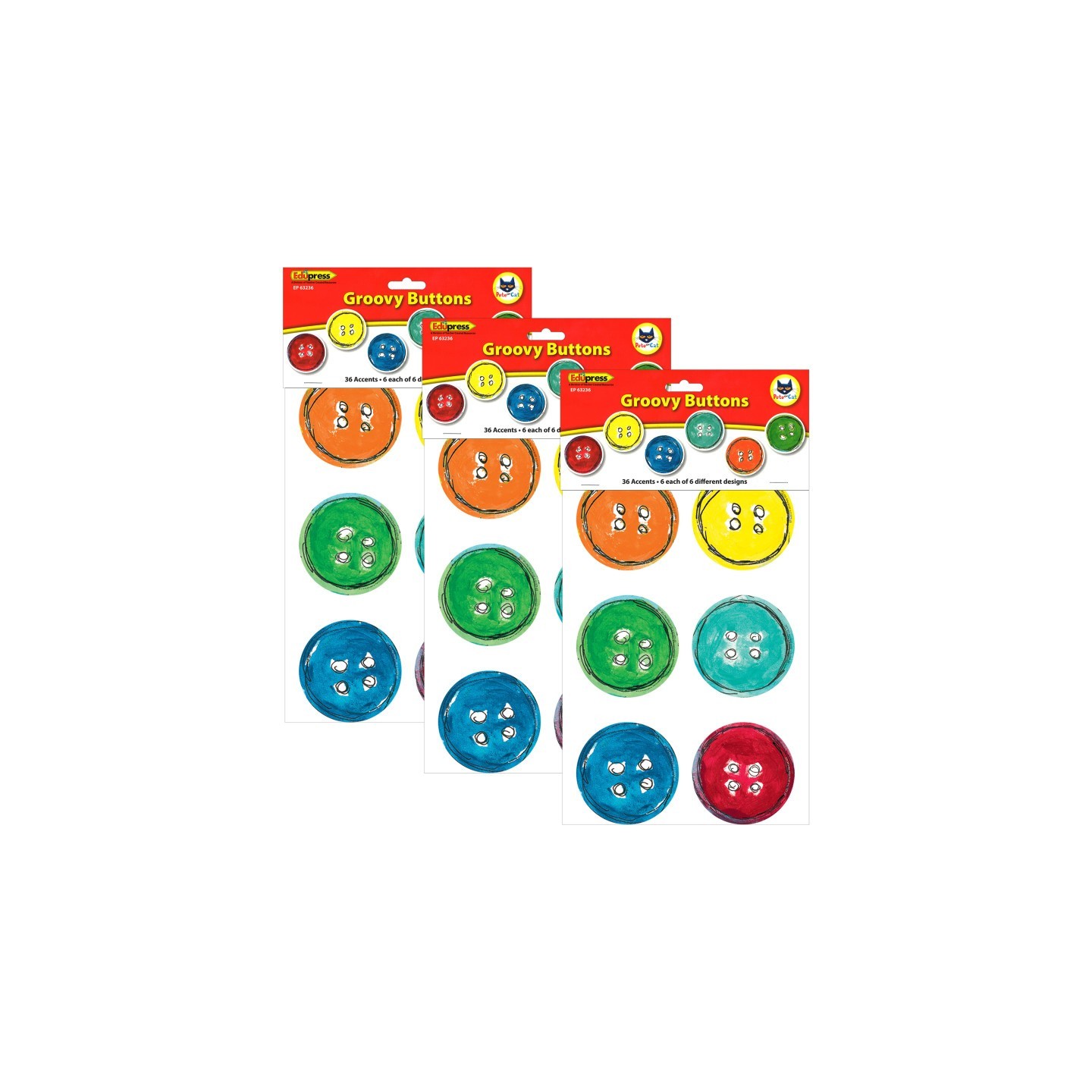 Edupress™ Pete the Cat® Groovy Buttons Accents, 36 Per Pack, 3 Packs