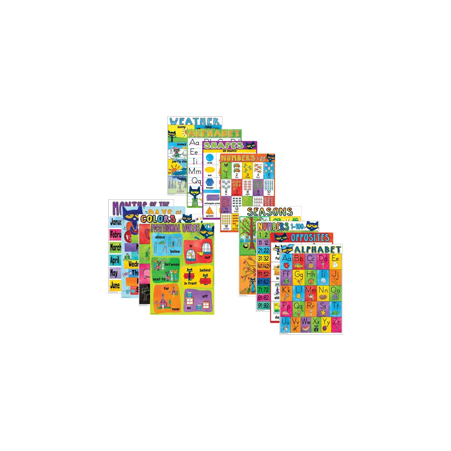 Edupress™ Pete the Cat Early Learning Small Poster Pack, 11" x 15-3/4", Pack of 12