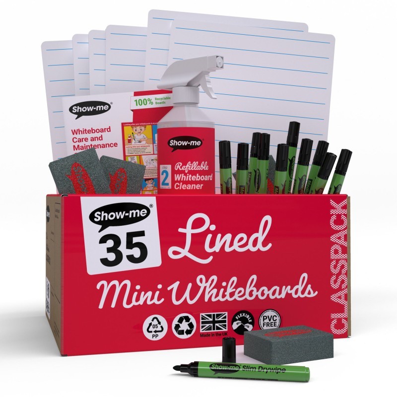 Show-me® Classpack of 35 x Lined/Plain 8" x 12" Lapboards, with Pens, Erasers, Cleaner