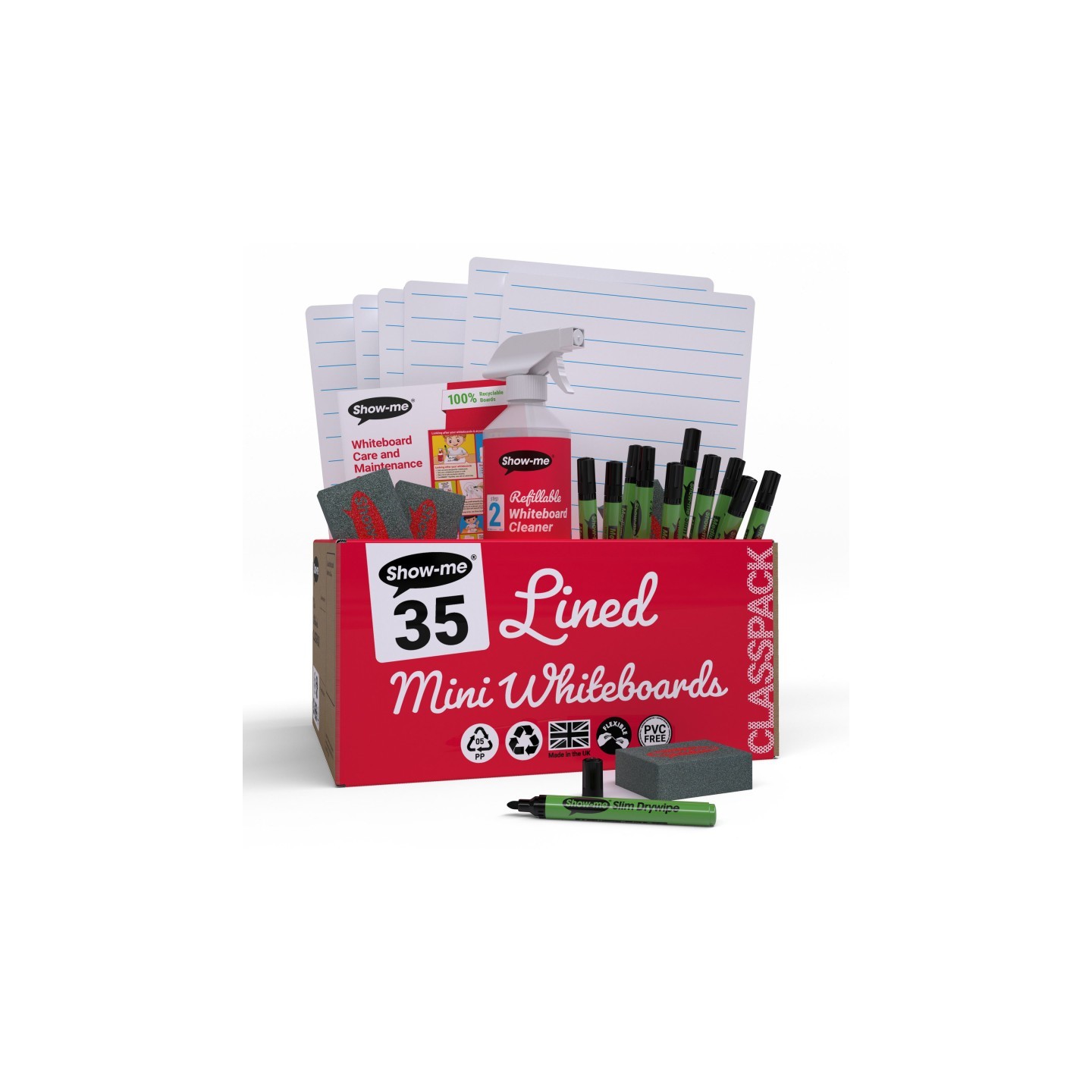 Show-me® Classpack of 35 x Lined/Plain 8" x 12" Lapboards, with Pens, Erasers, Cleaner