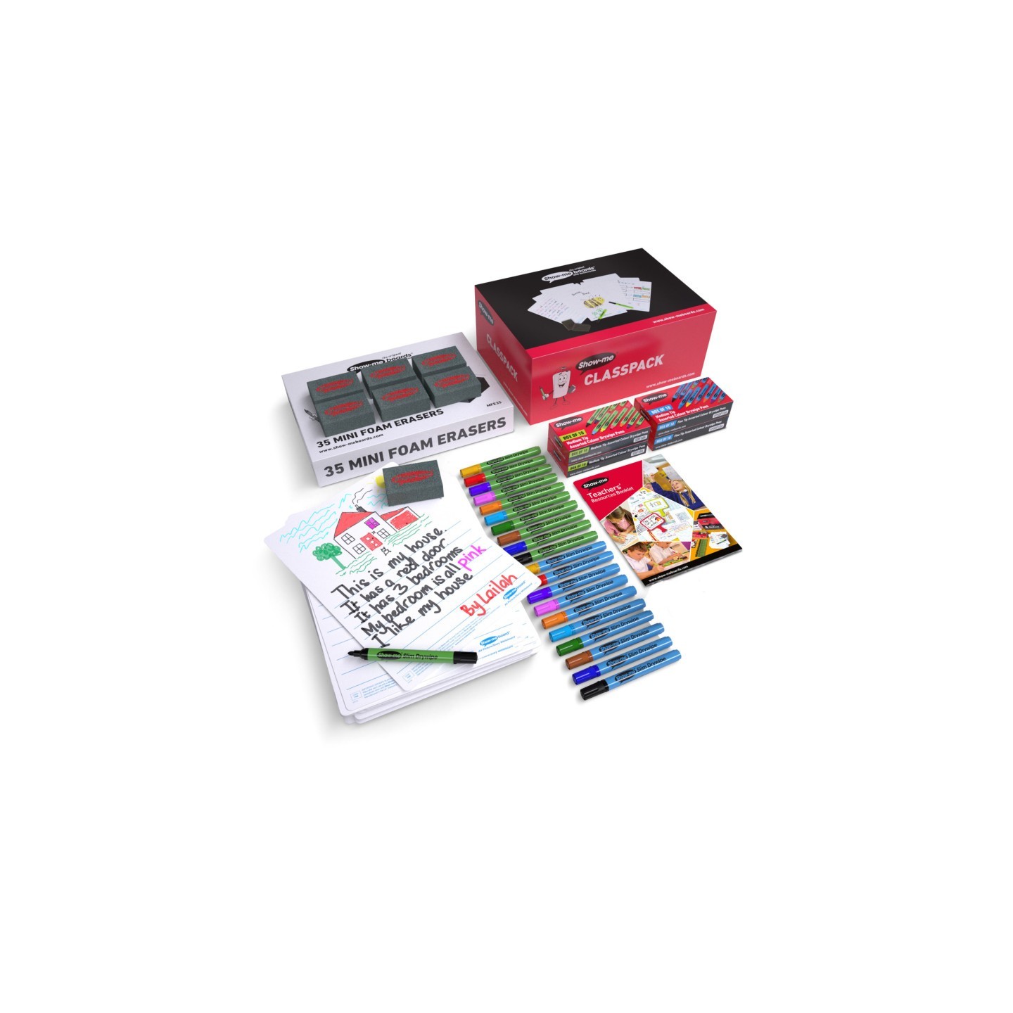 Show-me® Classpack of 35 x Picture Story 8" x 12" Lapboards, with Pens, Erasers, Cleaner