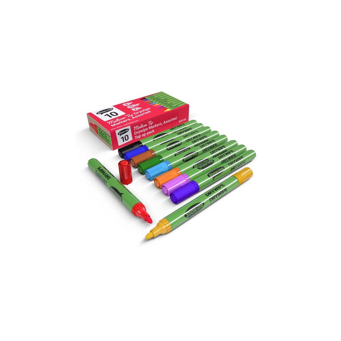 Show-me® Medium Tip Dry Erase Markers, Assorted Colors, Box of 10