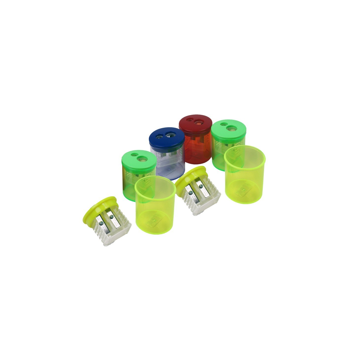 Eisen Two-Hole Pencil Sharpener with Receptacle, Assorted Colors, Pack of 6