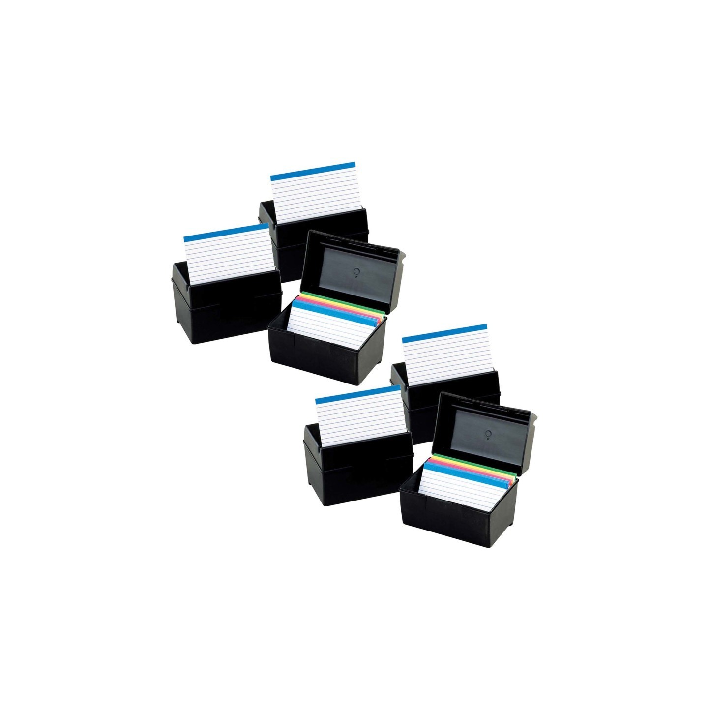 Oxford® Plastic Index Boxes, 3 X 5, 300 Cards Capacity, Black, Pack of 6