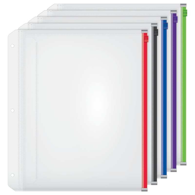 Cardinal® Expanding Zipper Binder Pocket, 1/2", Assorted Zipper, Pack of 5