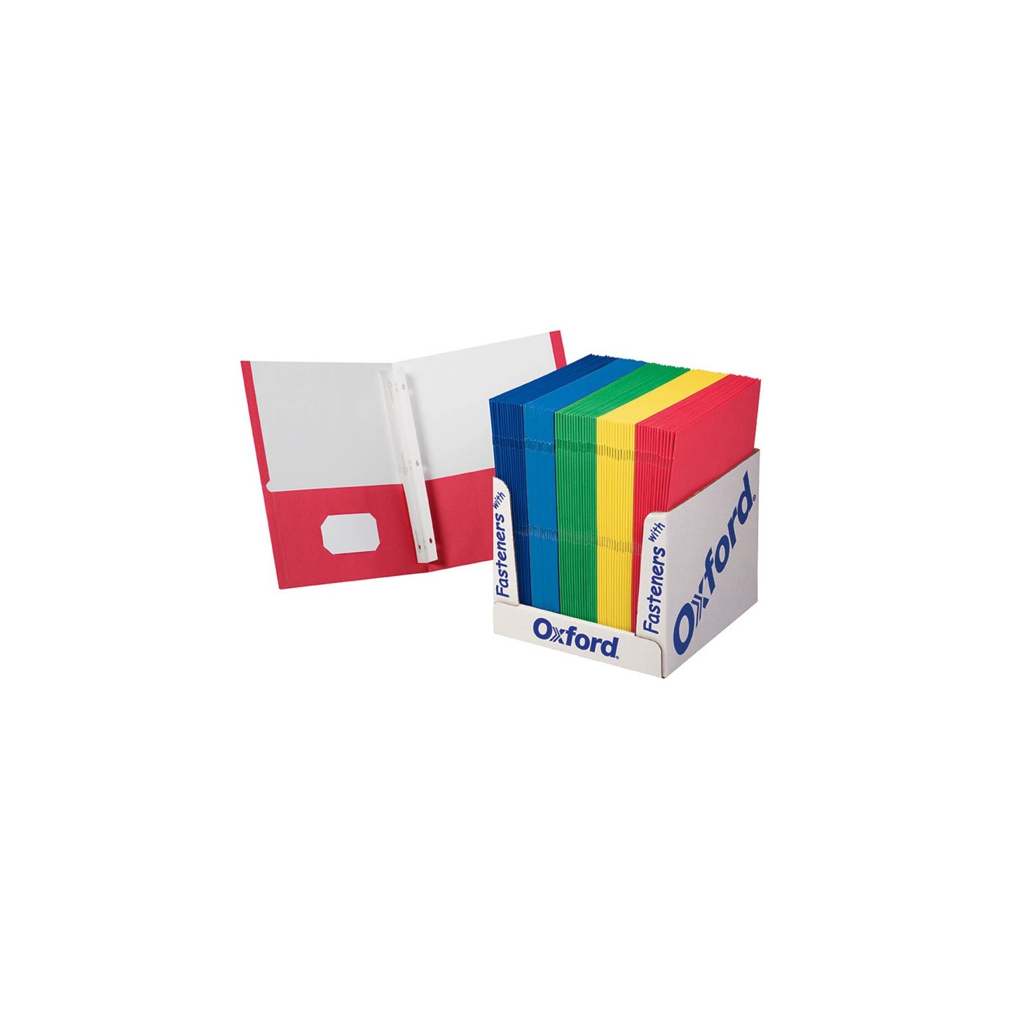 Oxford® School Grade Twin Pocket Folder with Fasteners, Pack of 100