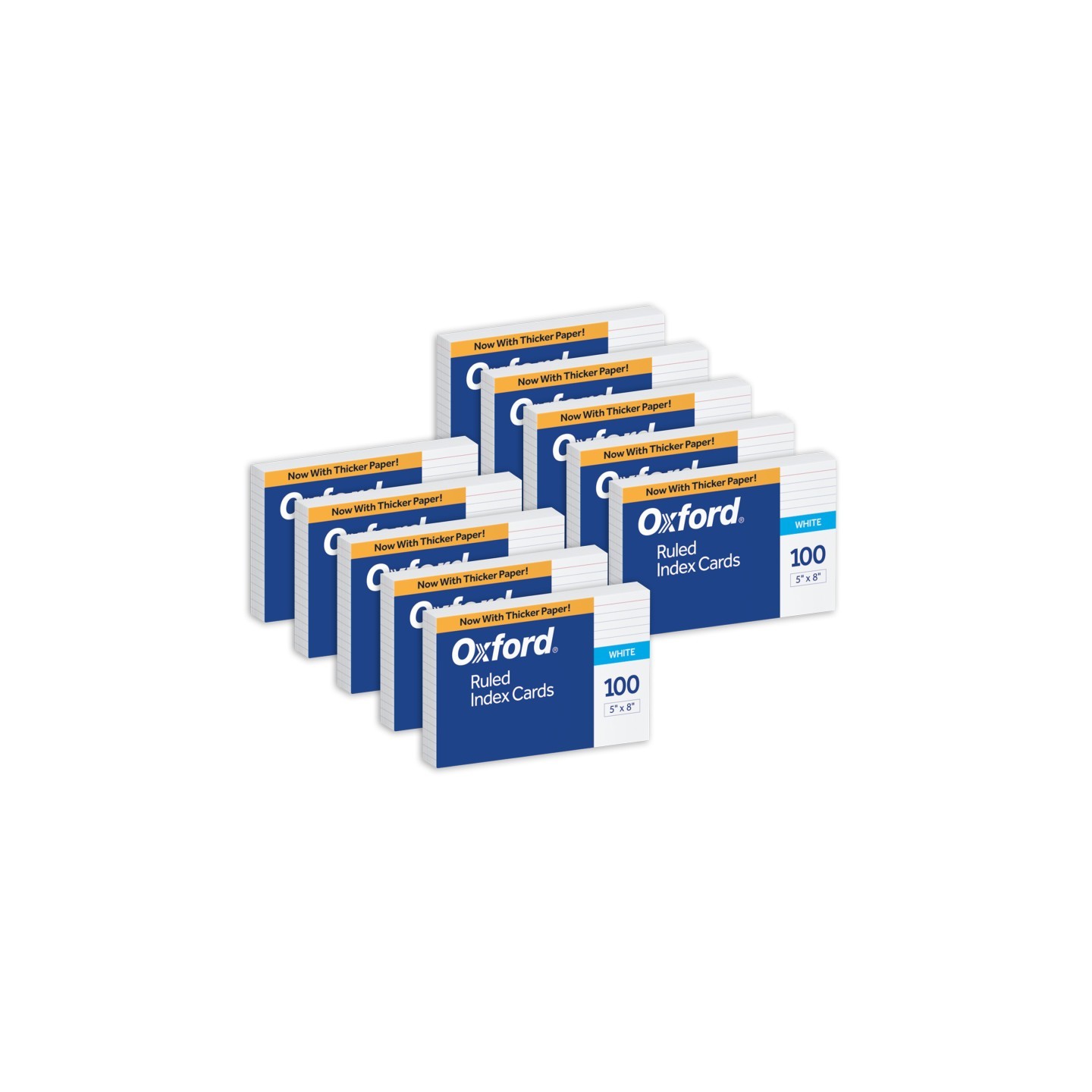 Oxford® Ruled Index Cards, 5" x 8", White, 100 Per Pack, 10 Packs
