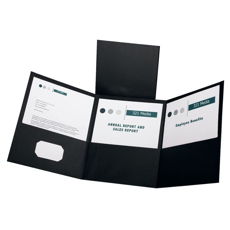 Oxford® Paper Tri Fold Pocket Folder, Black, Pack of 20