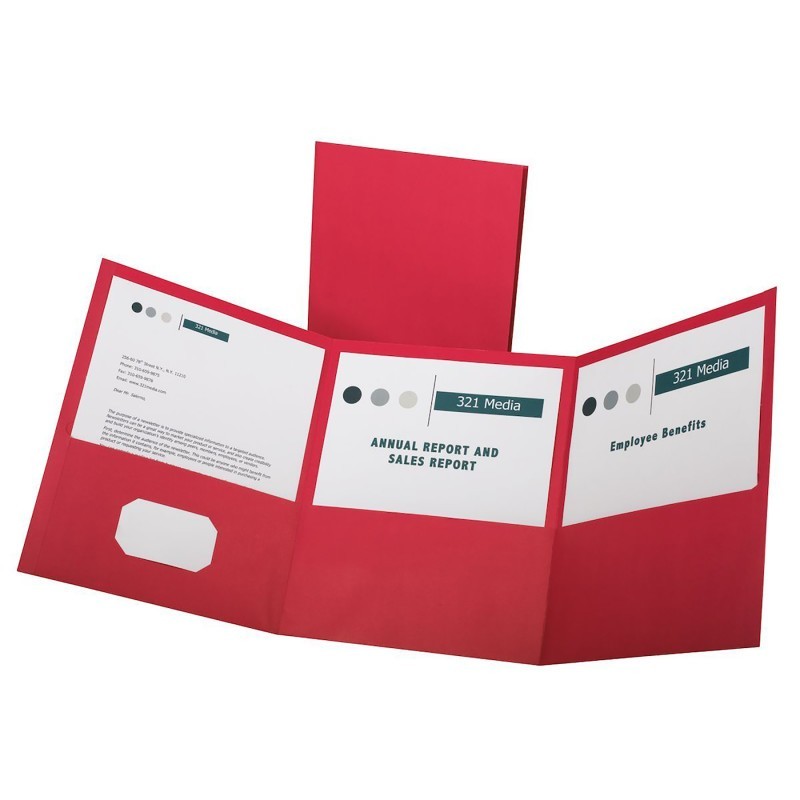 Oxford® Paper Tri Fold Pocket Folder, Red, Pack of 20