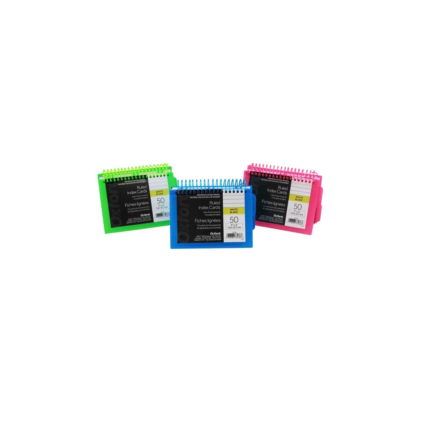 Oxford® Spiral Index Cards with Poly Covers, 3" x 5", Assorted