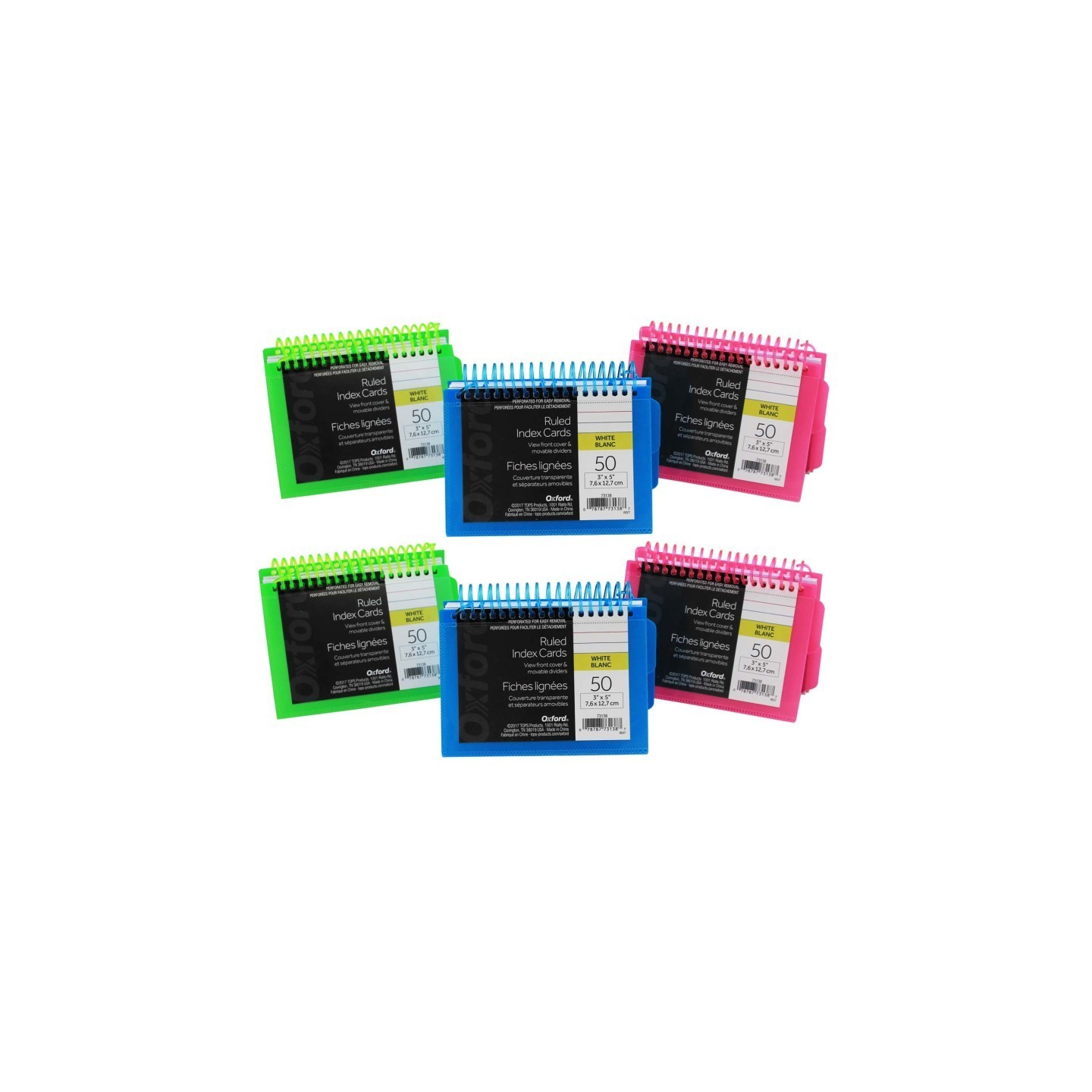 Oxford® View Front Spiral Index Cards 3" x 5" Poly Cover, Pack of 6