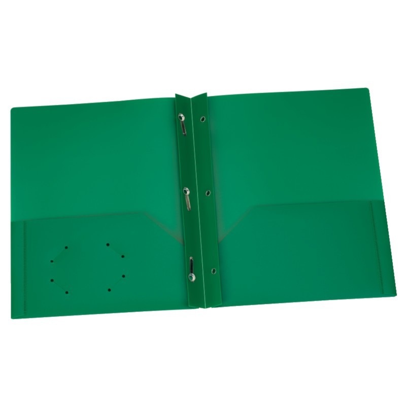Oxford® Green Poly Two Pocket Portfolio with Prongs, Pack of 25