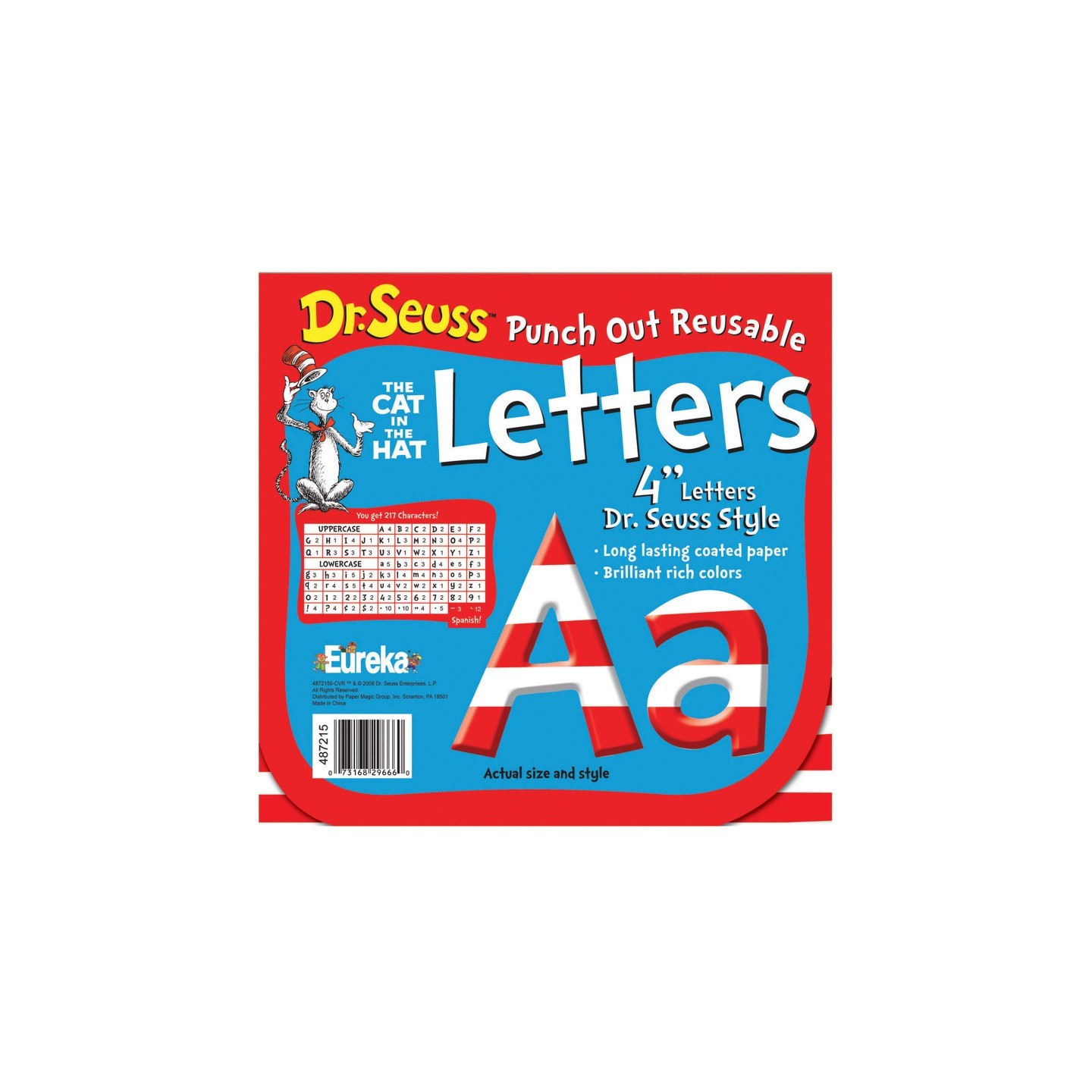 Eureka® Dr. Seuss™ Stripes Reusable Punch Out Deco Letters, 4", 217 Pieces