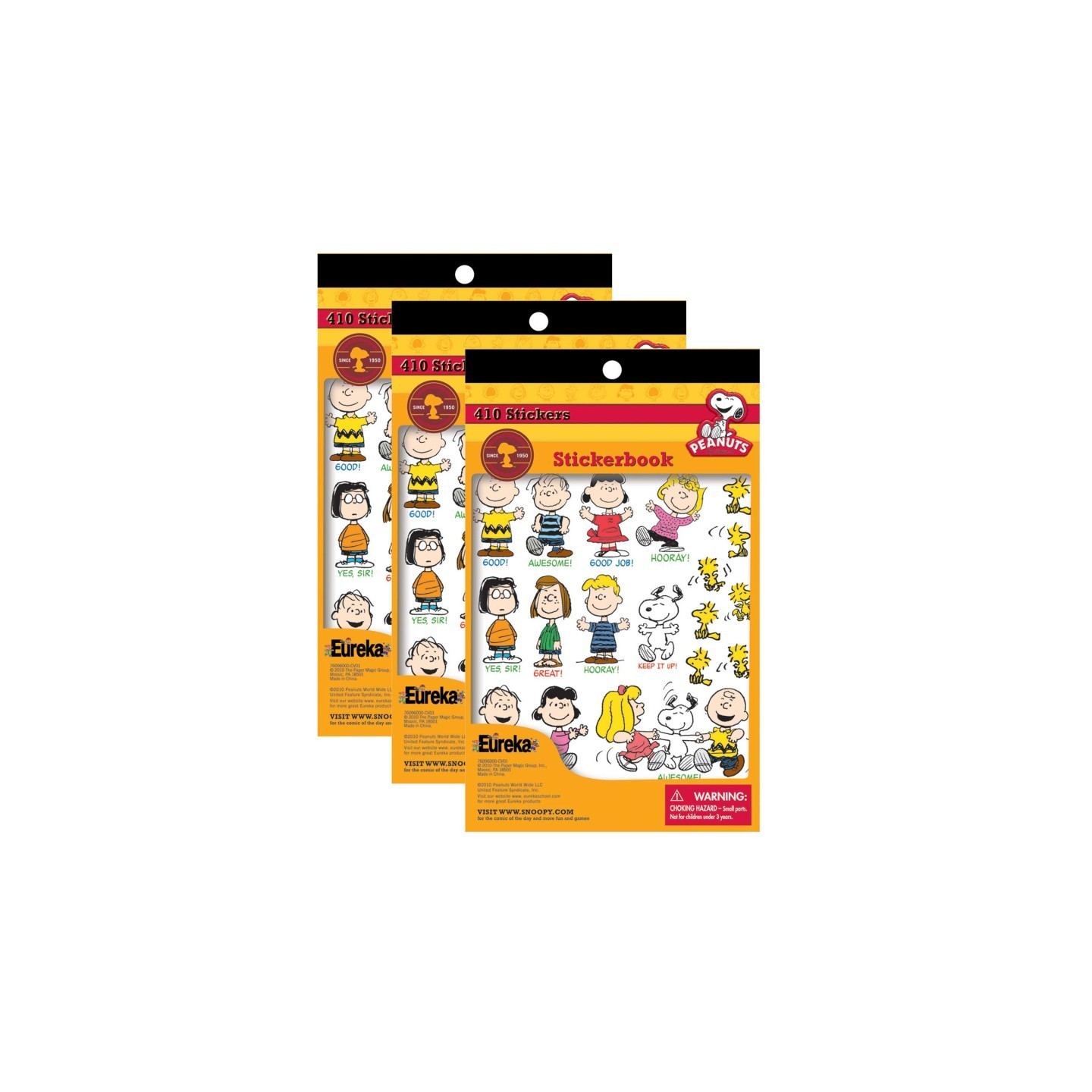 Eureka® Peanuts® Sticker Book, 410 Stickers, Pack of 3