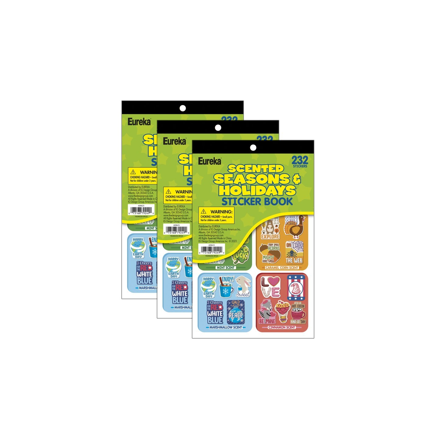 Eureka® Seasons & Holidays Scented Stickerbook, 232 Stickers Per Book, Pack of 3