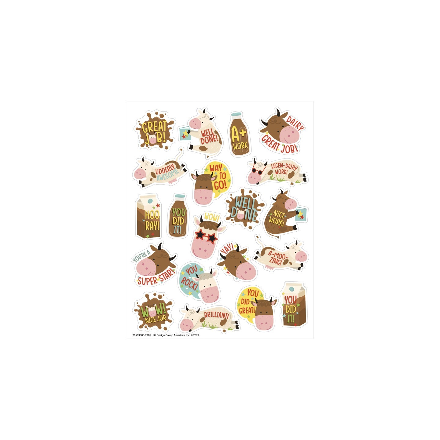 Eureka® Brown Cows Chocolate Milk Scented Stickers, Pack of 80