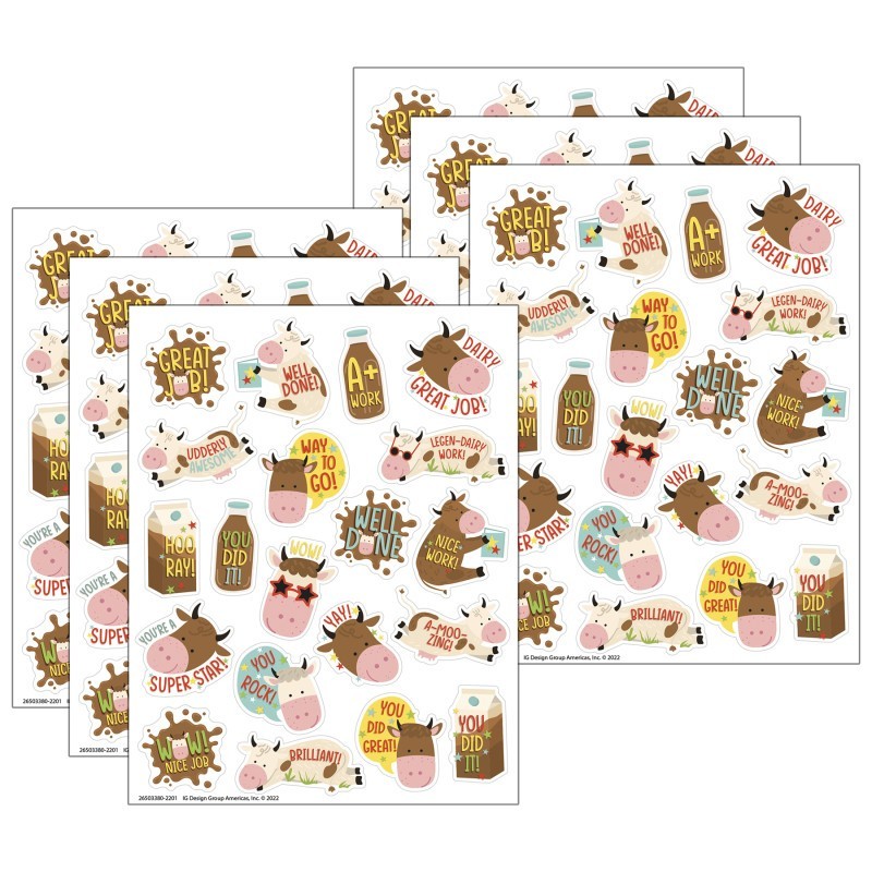 Eureka® Brown Cows Chocolate Milk Scented Stickers, 80 Per Pack, 6 Packs