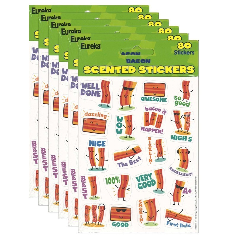 Eureka® Bacon Scented Stickers, 80 Per Pack, 6 Packs