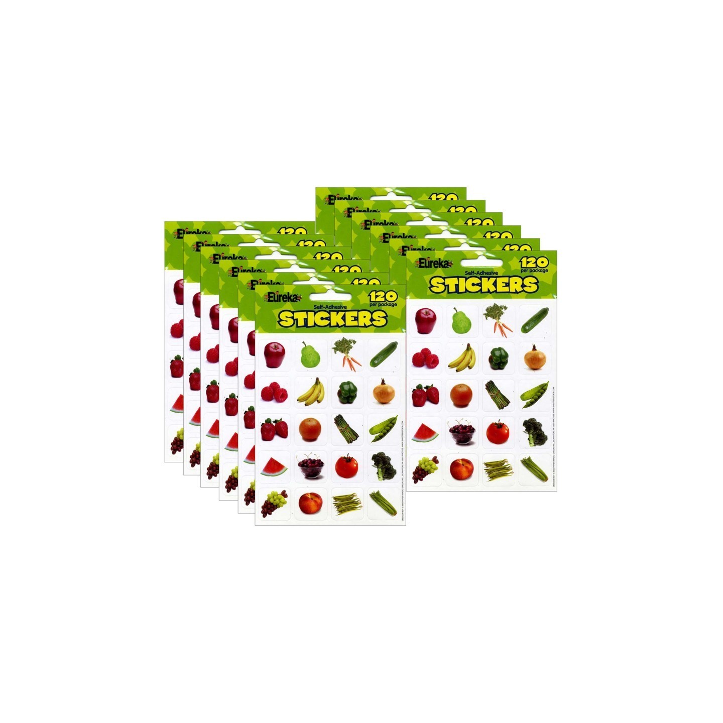 Eureka® Fruits & Vegetables Theme Stickers, 120 Per Pack, 12 Packs